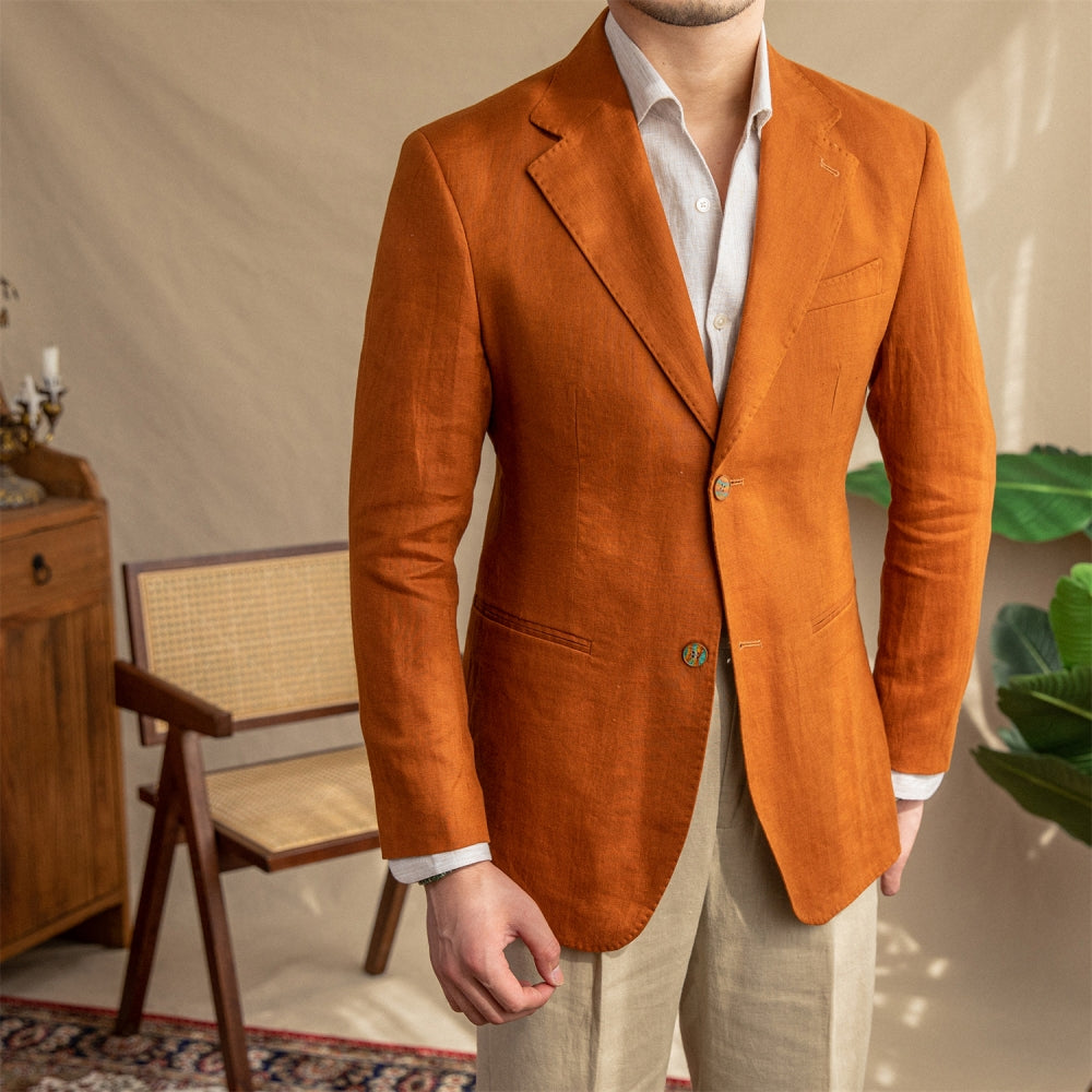 Linen Light Double Breasted Slim Fit Suit Breathable Jacket