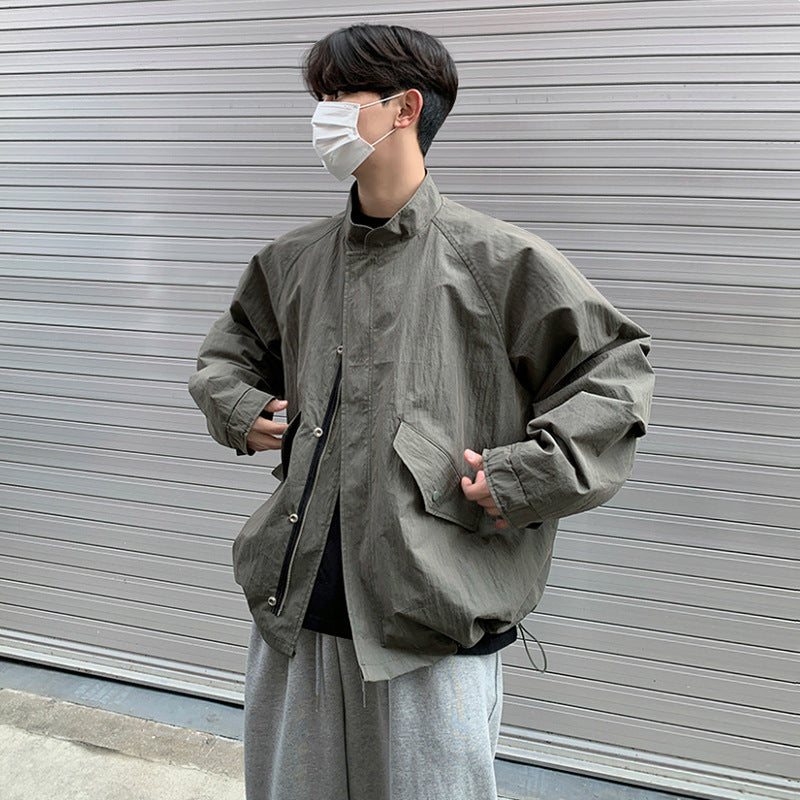 Standing Collar Men's Jacket Loose Korean Casual Top