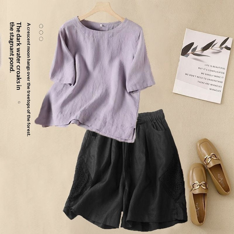 Loose Casual Elastic-waist Shorts Fashion Set