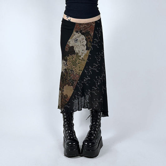 Retro Ethnic Style Personalized Printing Stitching Asymmetric Skirt