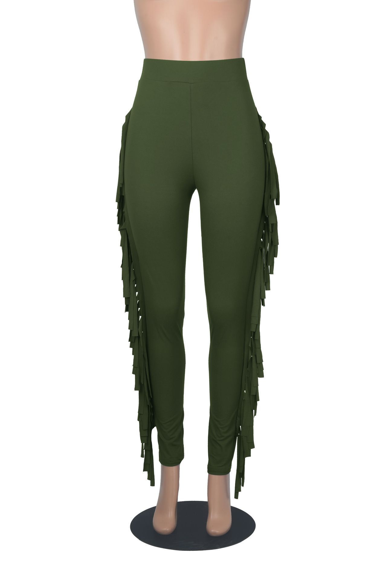 Spring And Autumn New European And American Women's Clothing Tight High Waist Tassel Bandage Pants