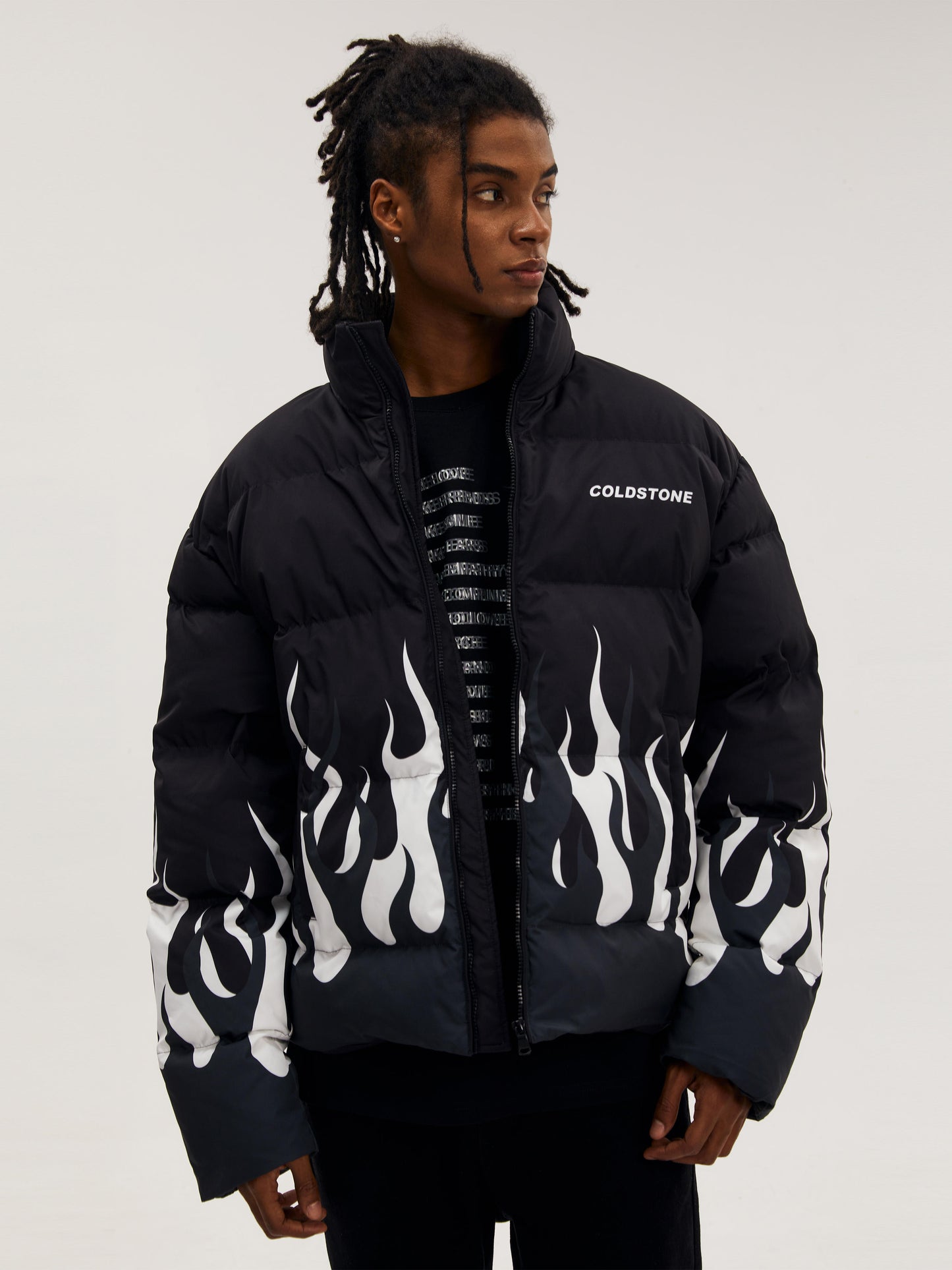 Black And White Flame Short Cotton Padded Clothes Coat Thermal And Windproof Couple Jacket