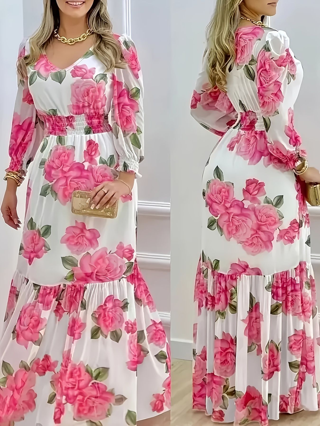 Womens Stylish Floral-print Elegant Dress