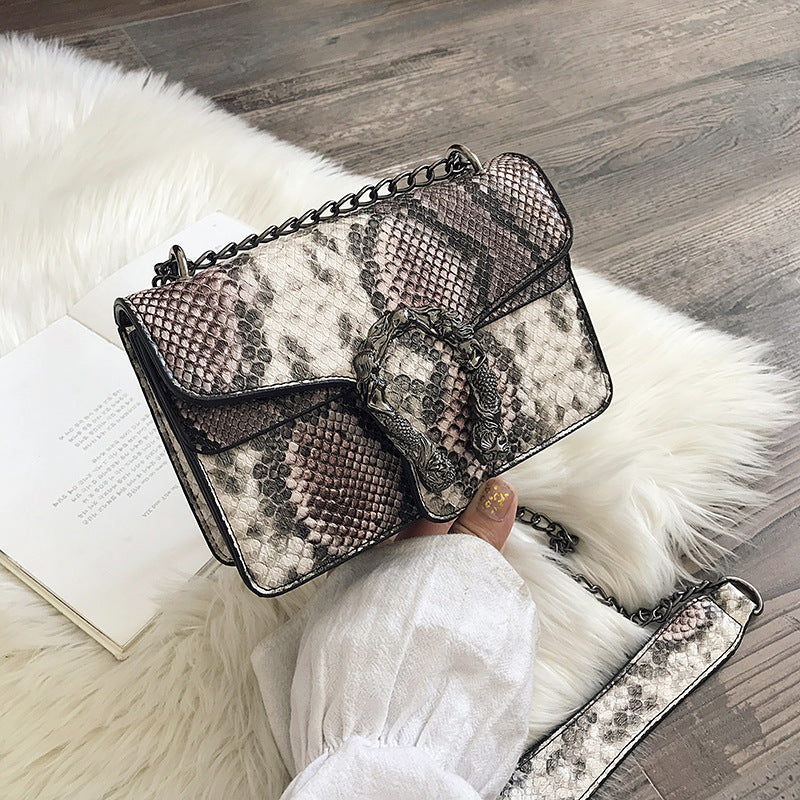 Snake print chain small square bag