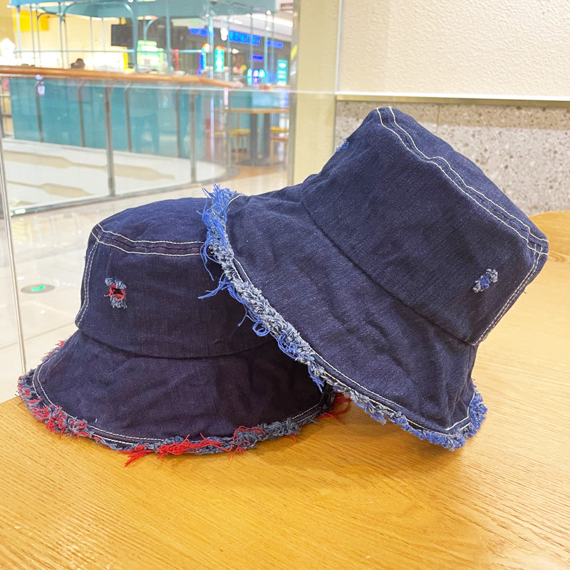 Made Of Old Rough Edge Denim Fisherman Hat Women's Sun Protection Retro