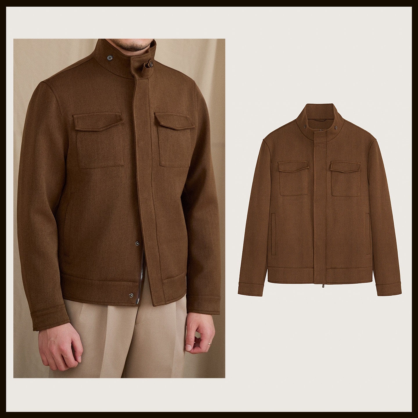 Short, Casual Wool-blend Coat With A Stand-up Collar
