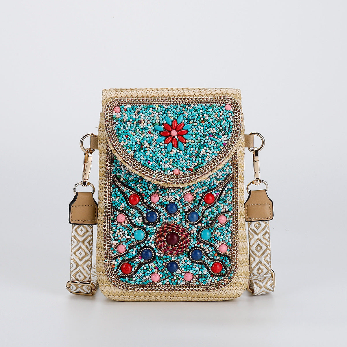 Rice Bead Bag Woven Women's Shoulder