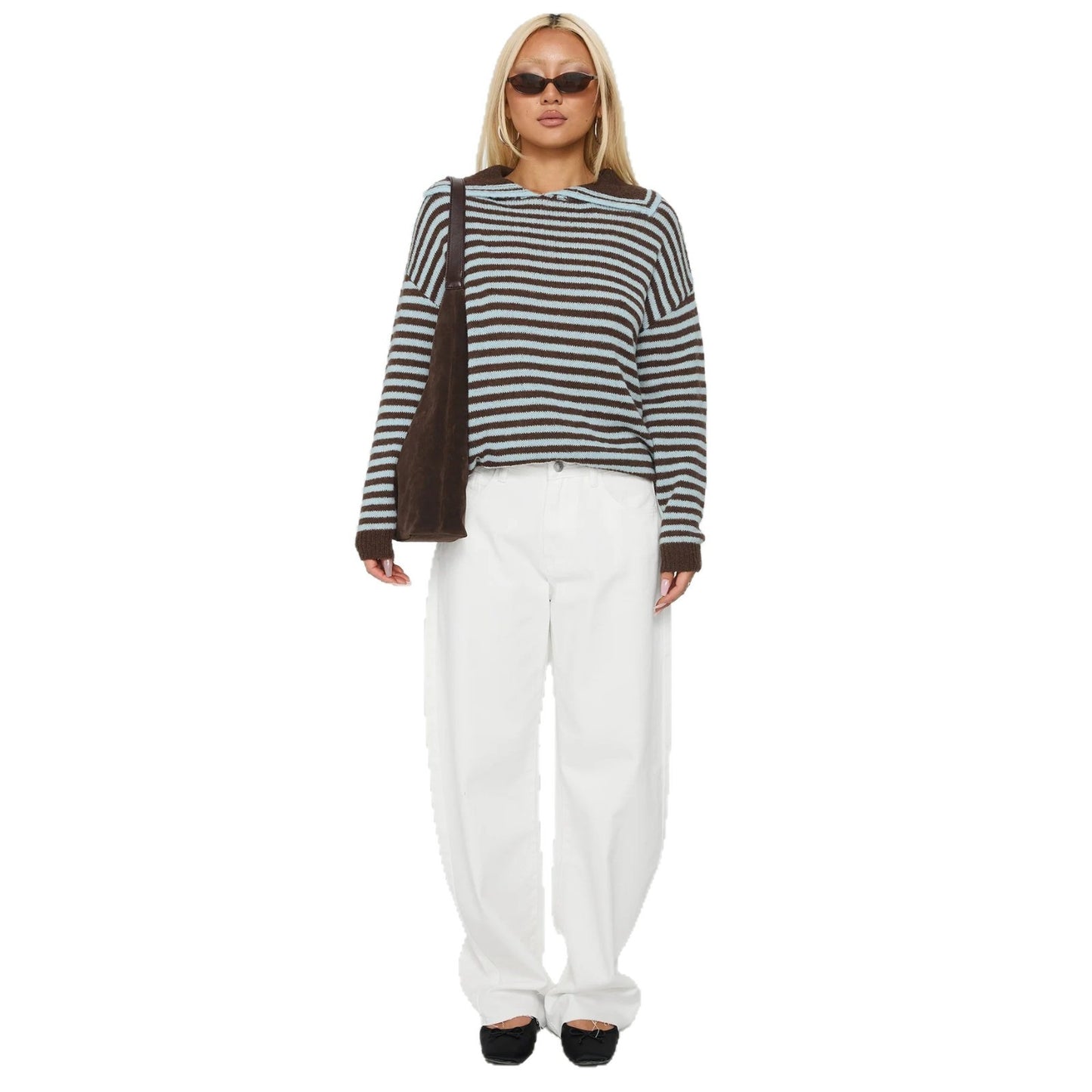 Fashion Leisure Commute Loose Striped Crew Neck Long Sleeves Sweater