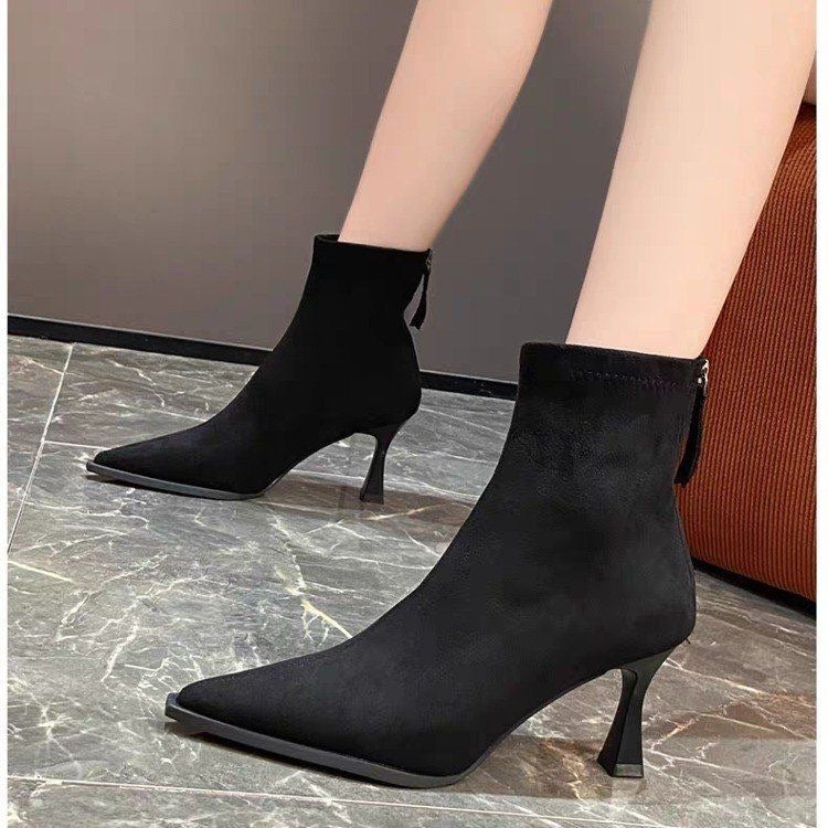 Leopard Pointed Toe Stiletto Heel Ankle Boots For Women