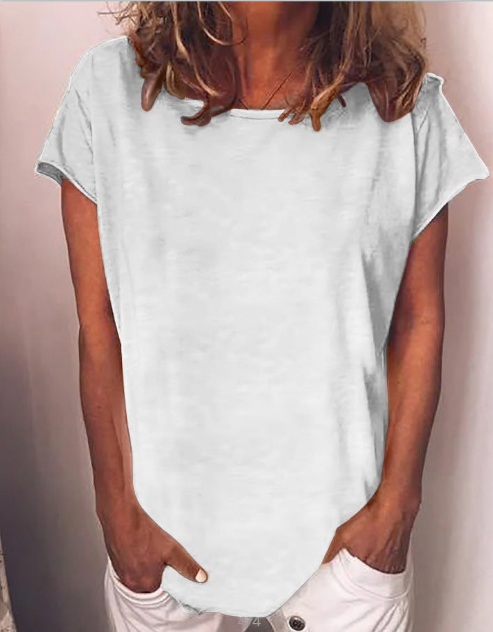 Round Neck Solid Color T-shirt Loose All-match Short Sleeve Women's Top