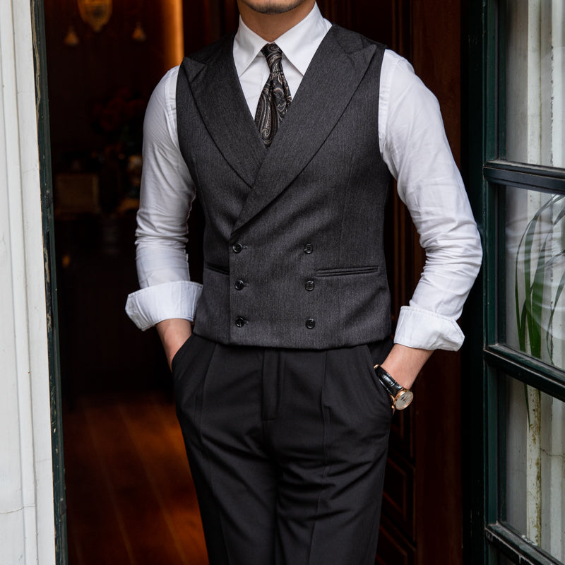 Slim Business Double Breasted Solid Color Vest Man