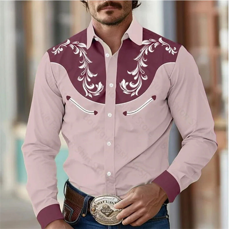 Floral Retro Western Men's Shirt Outdoor Street