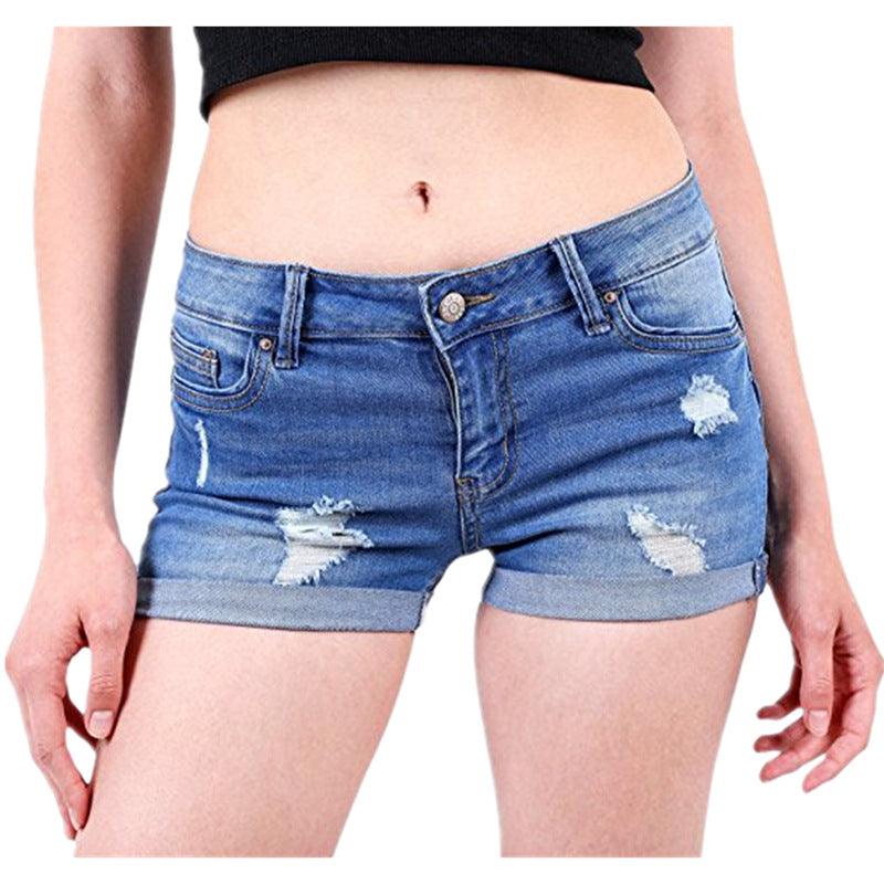 Hemming Stretch High Waist Skinny Denim Shorts Hot Pants