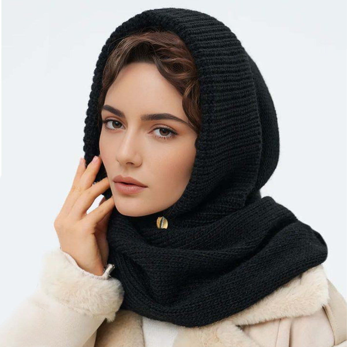 Solid Color Fashion Casual Knit Hat With Cross Scarf