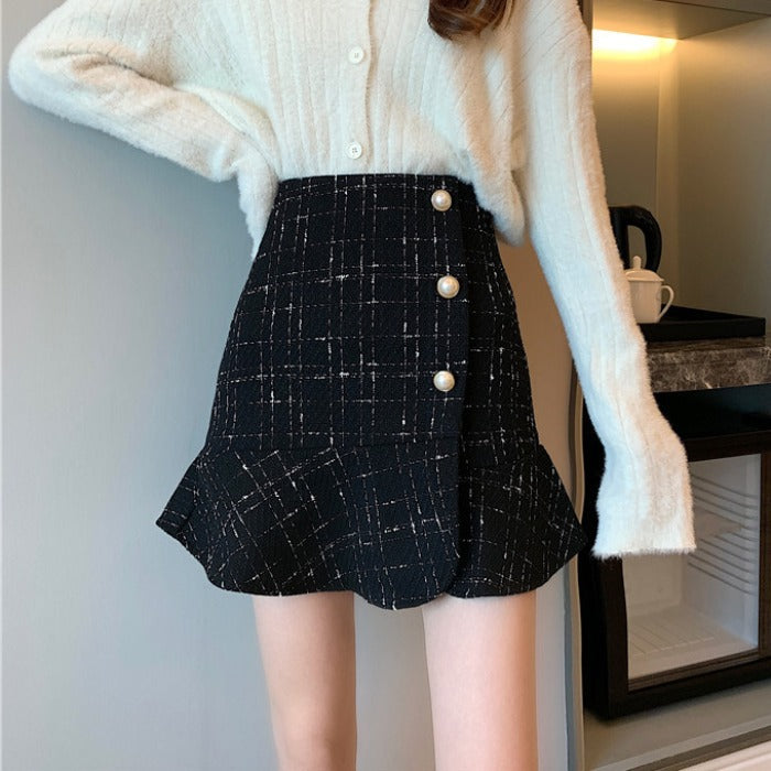 Thin a-line bag hip skirt ruffled fishtail skirt