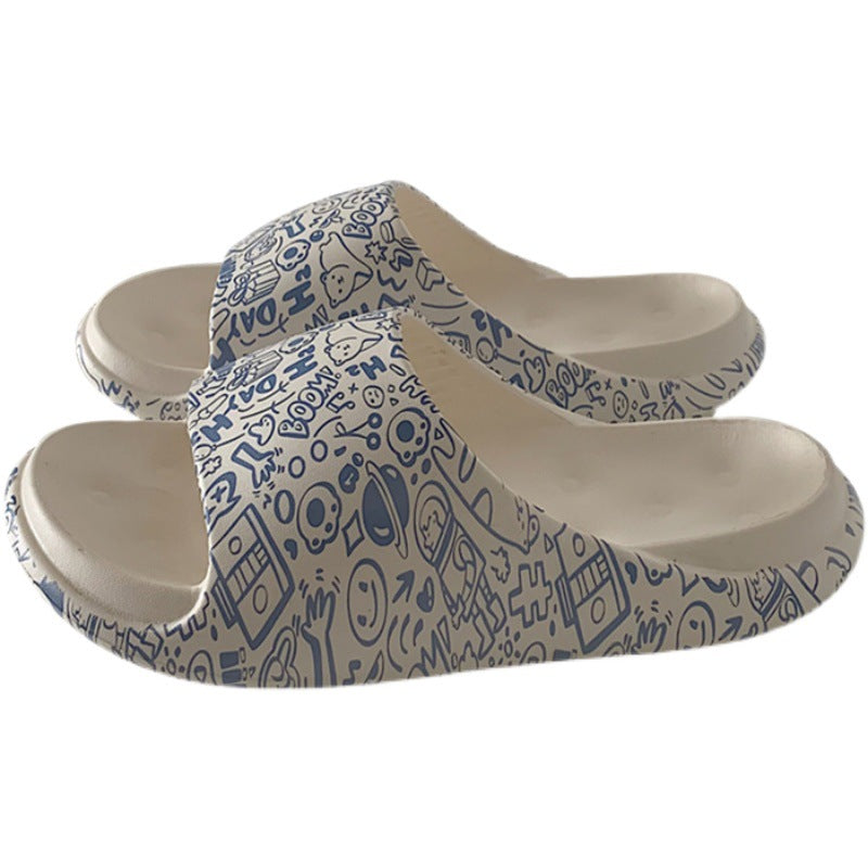 Women's Creative Anti-Slip Thick Sole Graffiti Slippers