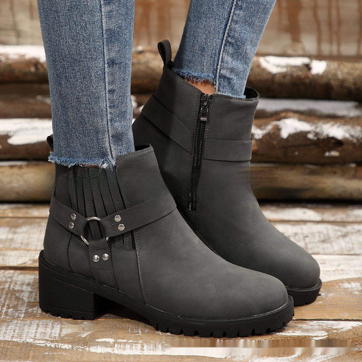 Belt Buckle Women's Ankle Boots Elastic Band