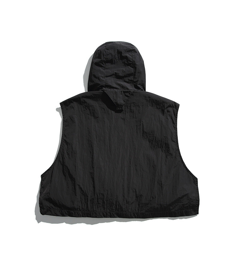 College Style Loose Hooded Windproof Fishing Vest Jacket