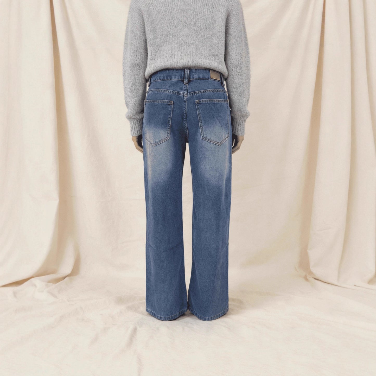 Retro Washed Mopping Pants High-Waisted Womens Slimming Washed Denim Jeans