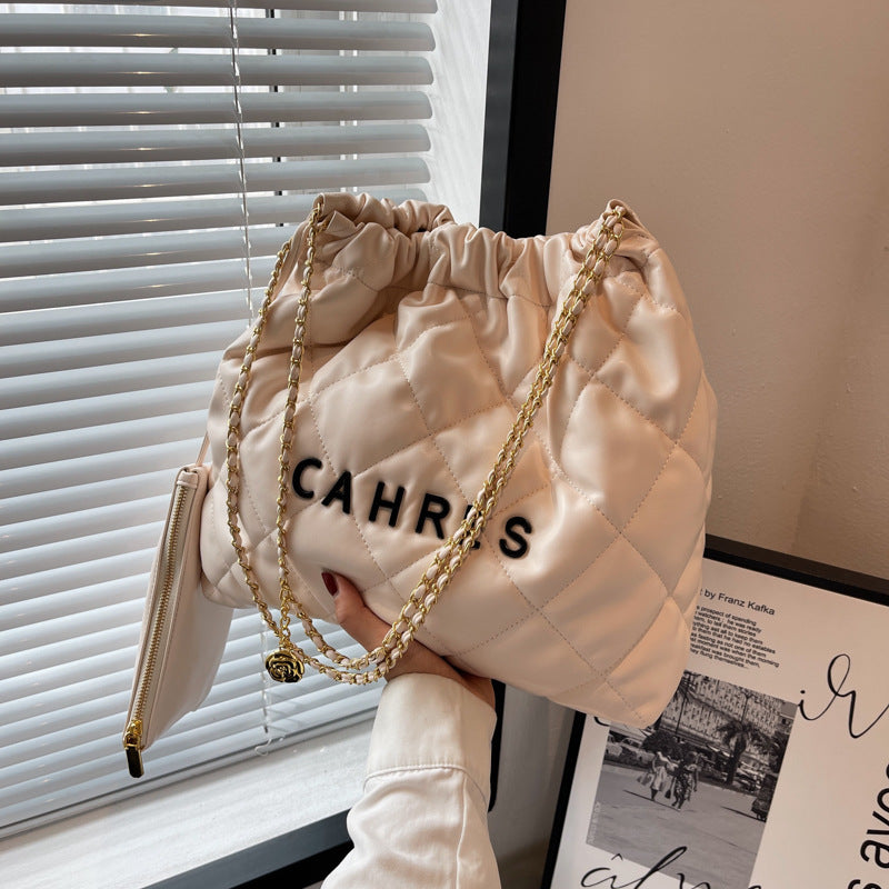 Rhombus Chain Shoulder Bag Western Style Bucket