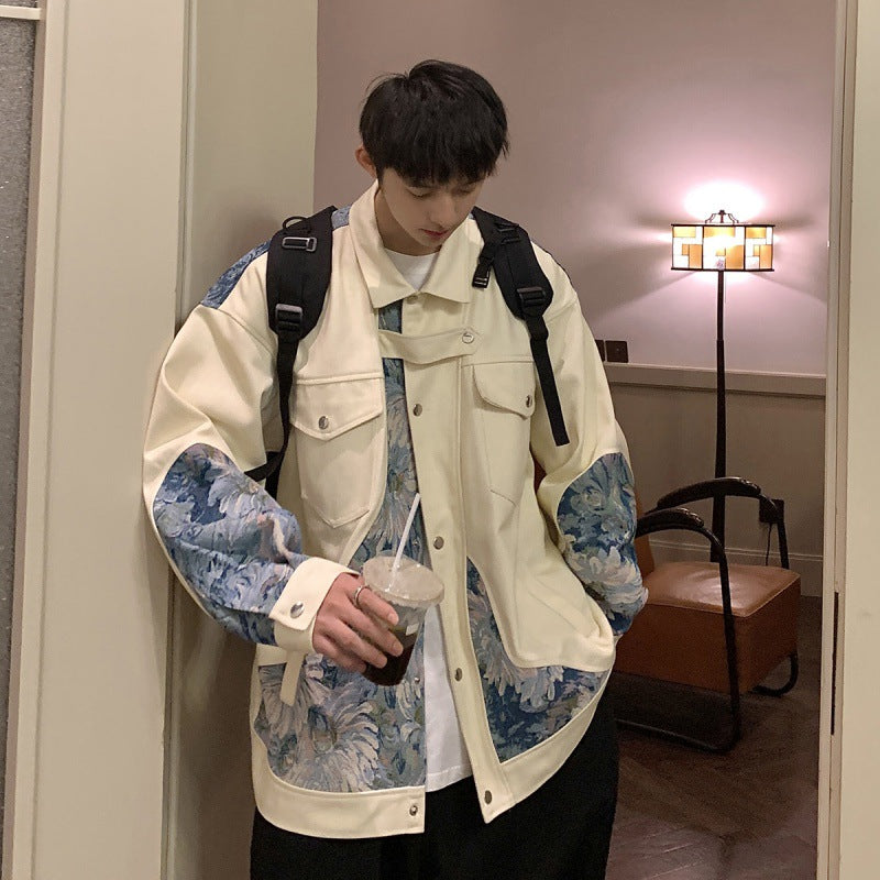 Plant Floral Embroidery Jacket Men's Large Size