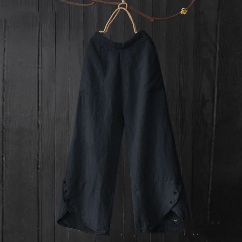 High Waist Plus Size Loose Pockets Button Women's Casual Pants