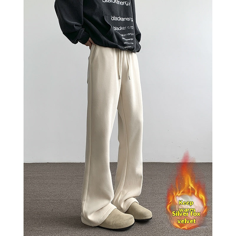Loose Velvet Thickened Gray Knit Casual Pants