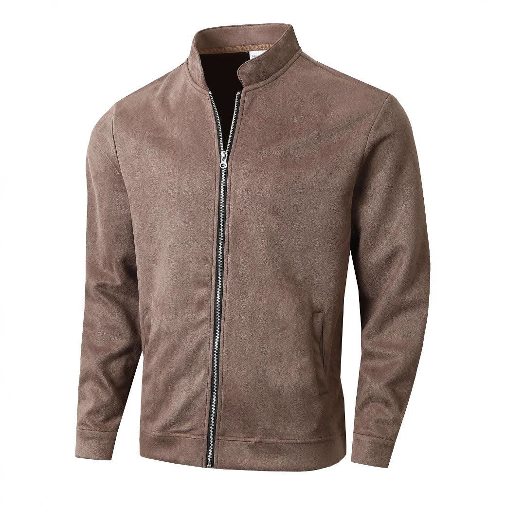 Men's Jacket Slim Fit Round Neck Long Sleeves Stand Collar Cardigan