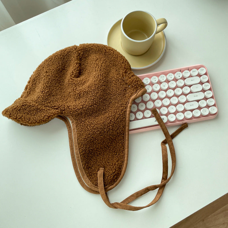 Lamb Wool Warm Ear Protection Cute Plush Bonnet