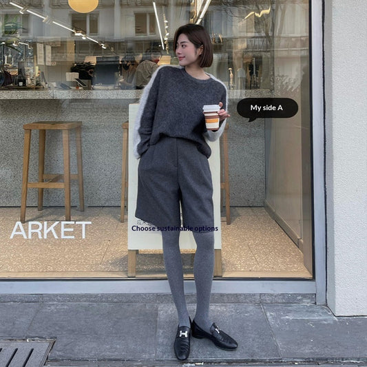 Outerwear High-Waisted Wool Cropped Trousers