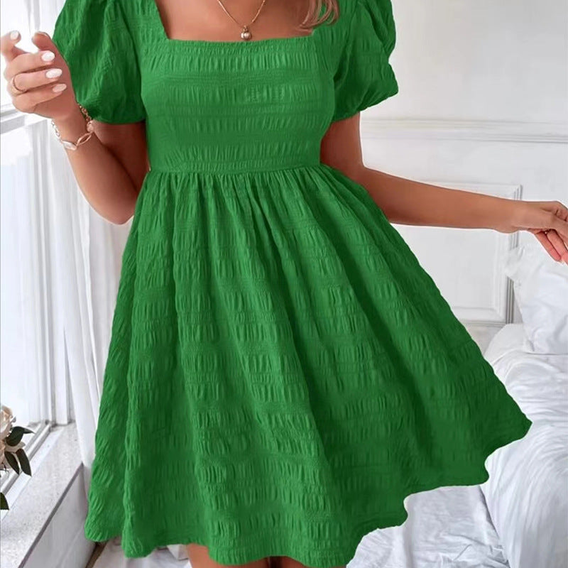 Women's Square Neck Slim Fit Fashion Short Sleeve Dress