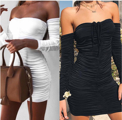 shoulder Long-sleeved Tube Top Sexy Dress 1One-