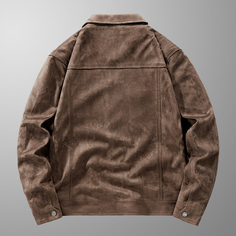 Autumn Thin Suede Jacket Men's Retro Tooling Polo Collar Top