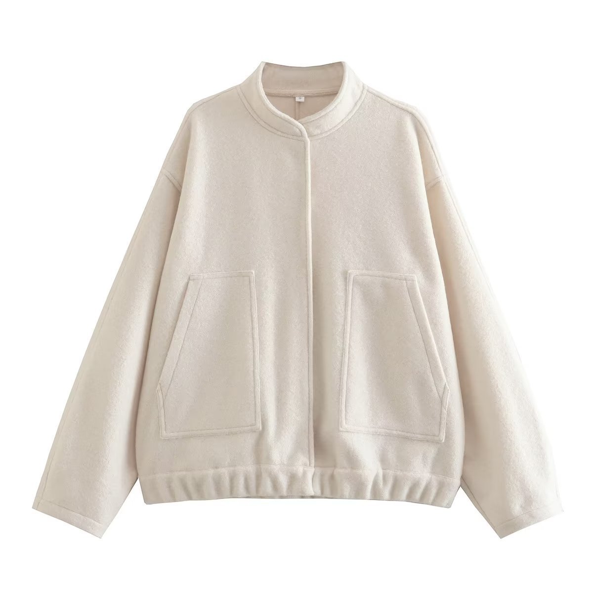 Women's Solid Color Stand Collar Single-breasted Double-sized Pocket Long Sleeve Coat
