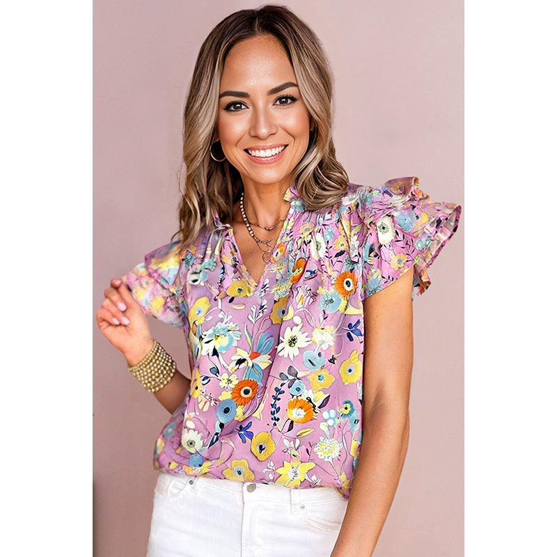 Fashion Flower Printing Loose Pullover