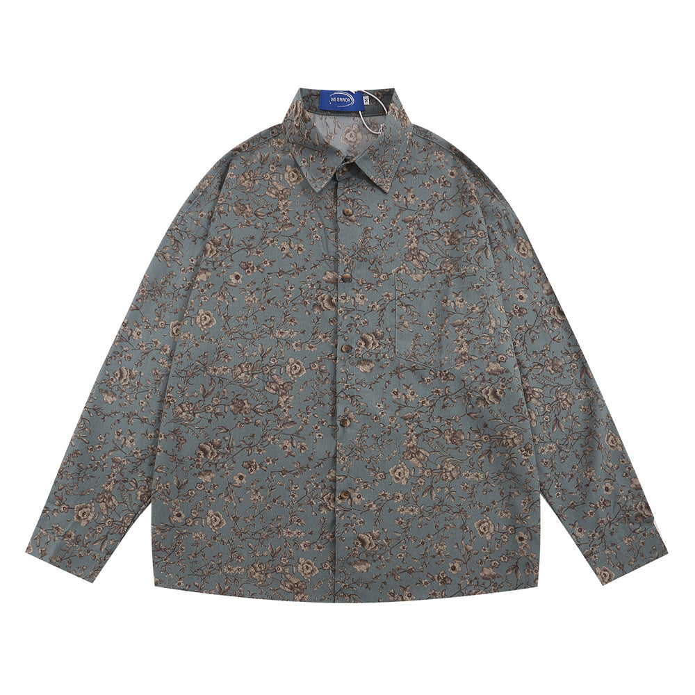 Floral Shirt Men's Loose Casual Polo Collar Cardigan