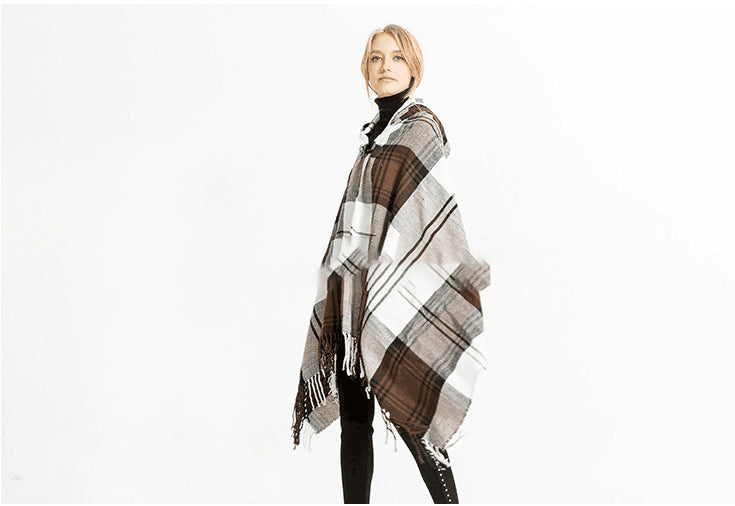 Tribal Bohemian Cape With Hoodie Khaki