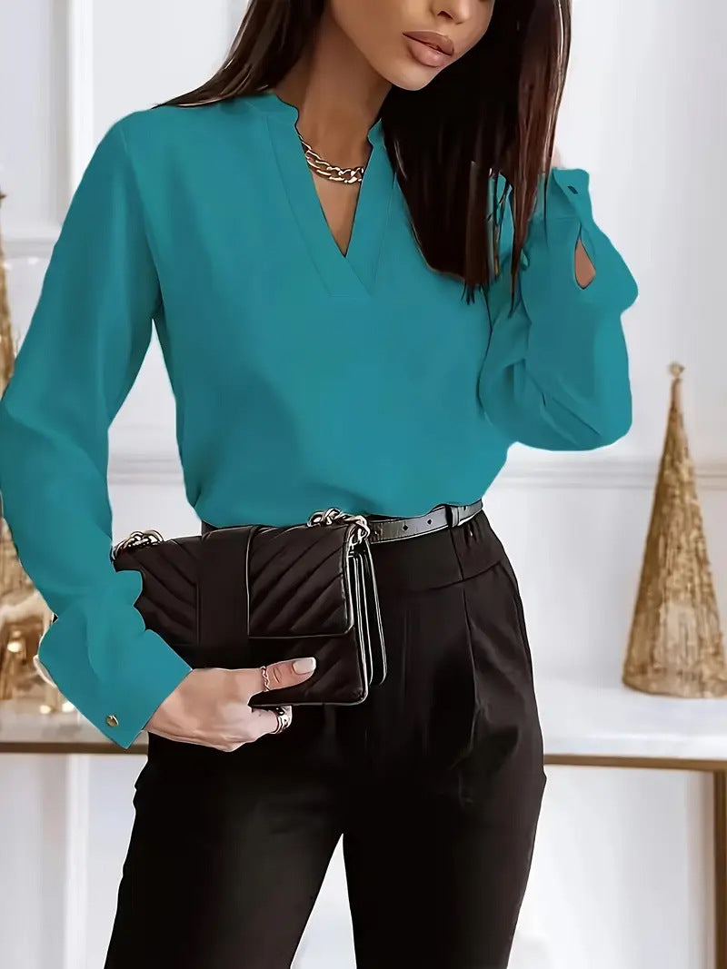 Women's V-neck Long Sleeve Loose Printed Shirt Top