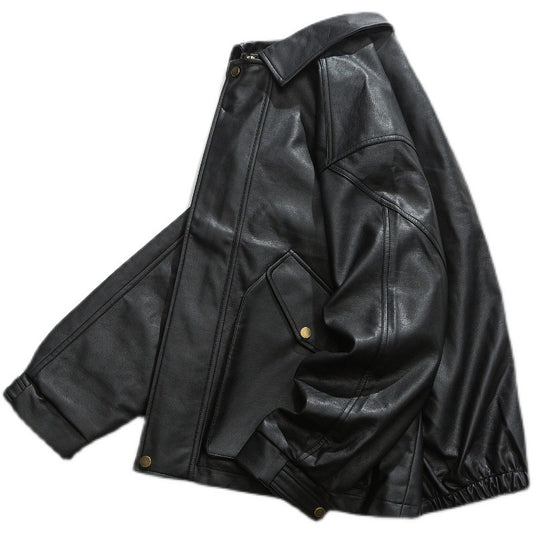 Soft Leather Jacket Men's Double-stand Large Pocket Coat