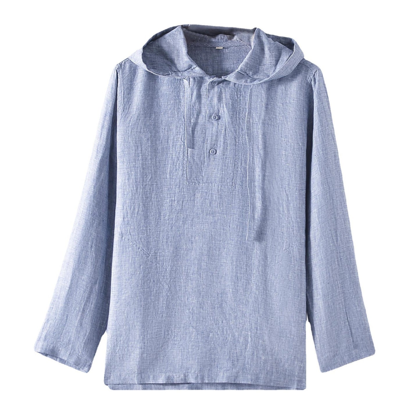 Linen Men's Loose Solid Color Hooded Casual Shirt