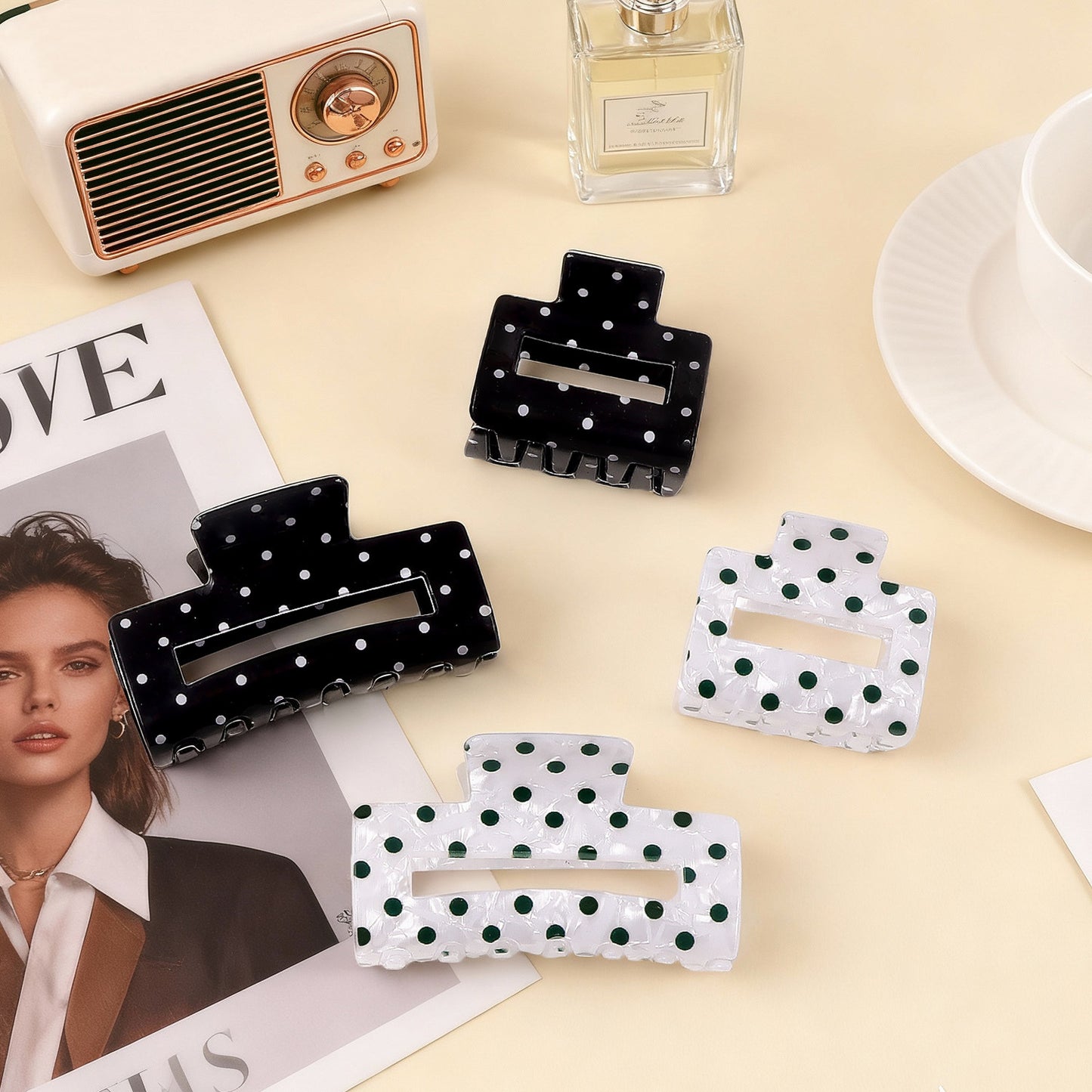 Square Polka Dot Style Elegant Updo Shark Clip