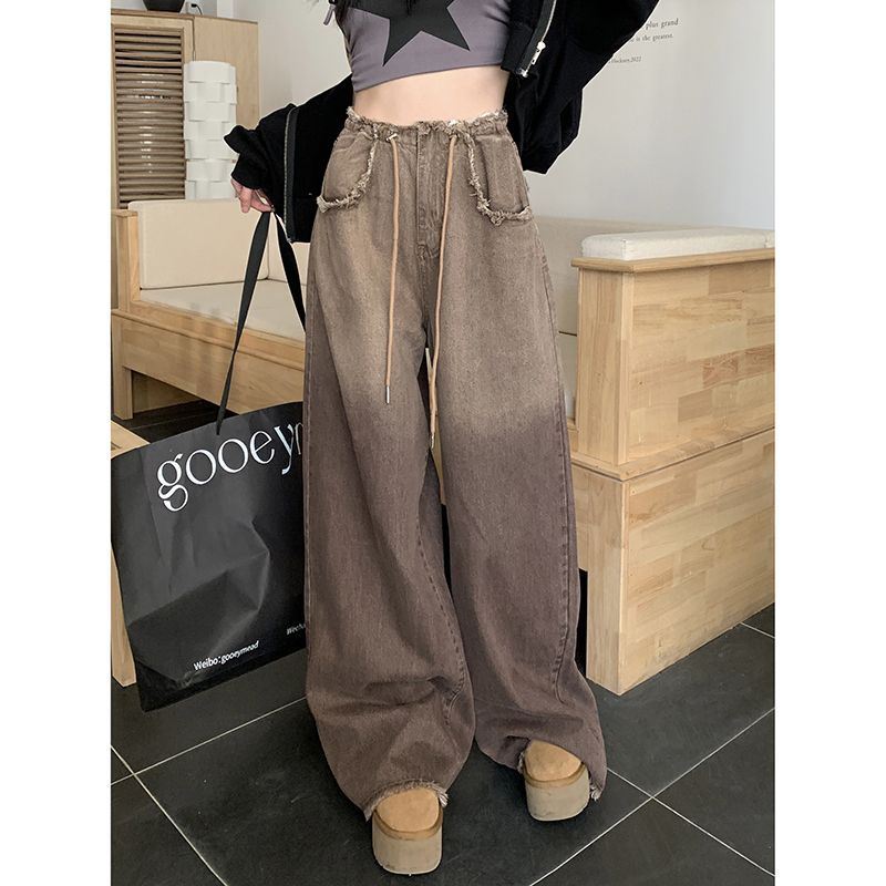 Straight High Waisted Drawstring Wide Leg Pants
