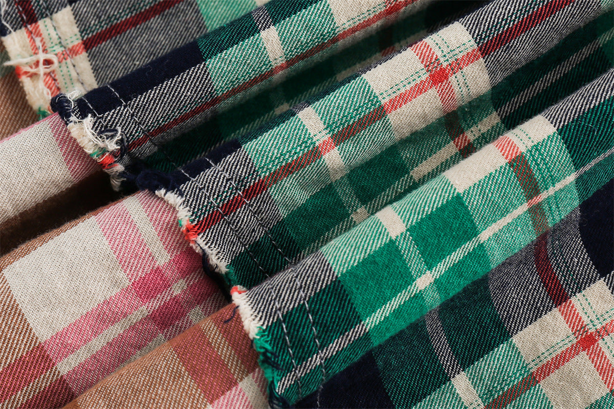 Loose Long Sleeve Shirt Men's Stitching Plaid