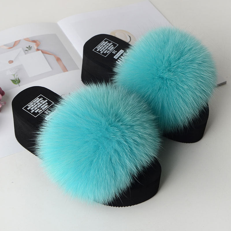 New Fox Fur Women's Sandals Height Increasing Leisure