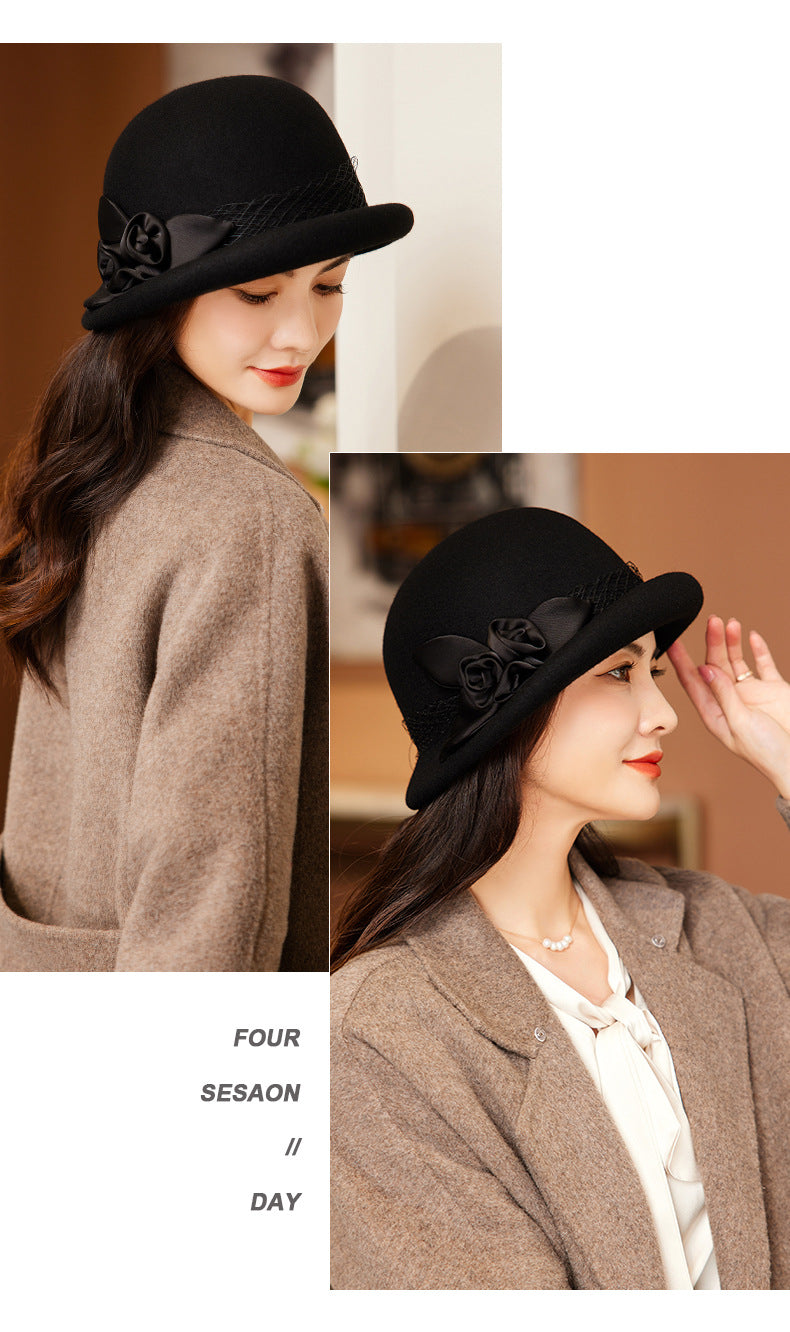 Women's Wool Top Retro Woolen Basin Hat