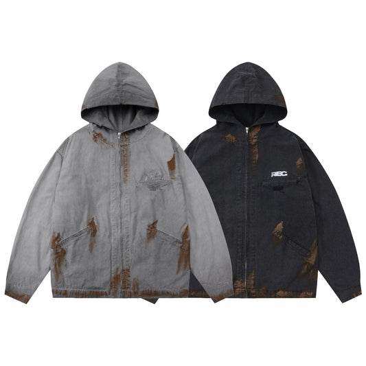 Fashion Loose Hooded Zipper Jacket