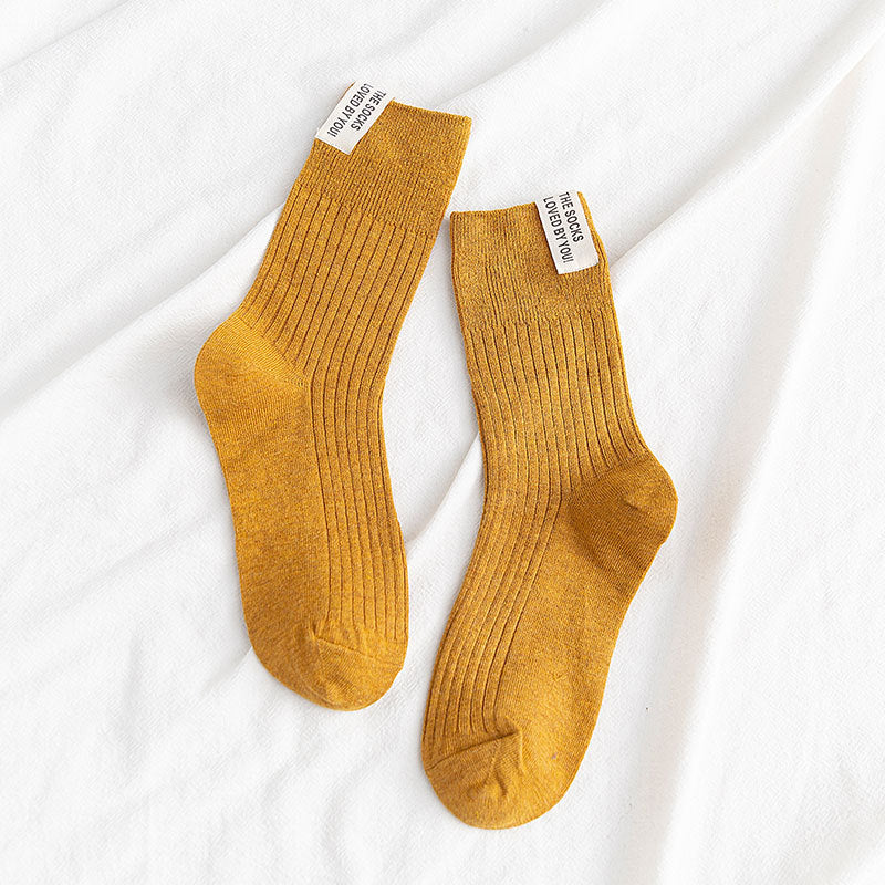 Cloth Label Thick Needle Mid-calf Length Solid Color Breathable All-matching Stockings