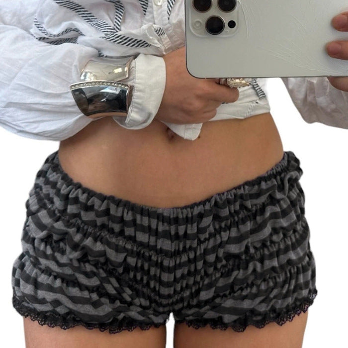 American Retro Pure Hot Girl Casual Niche Pleated Striped Shorts