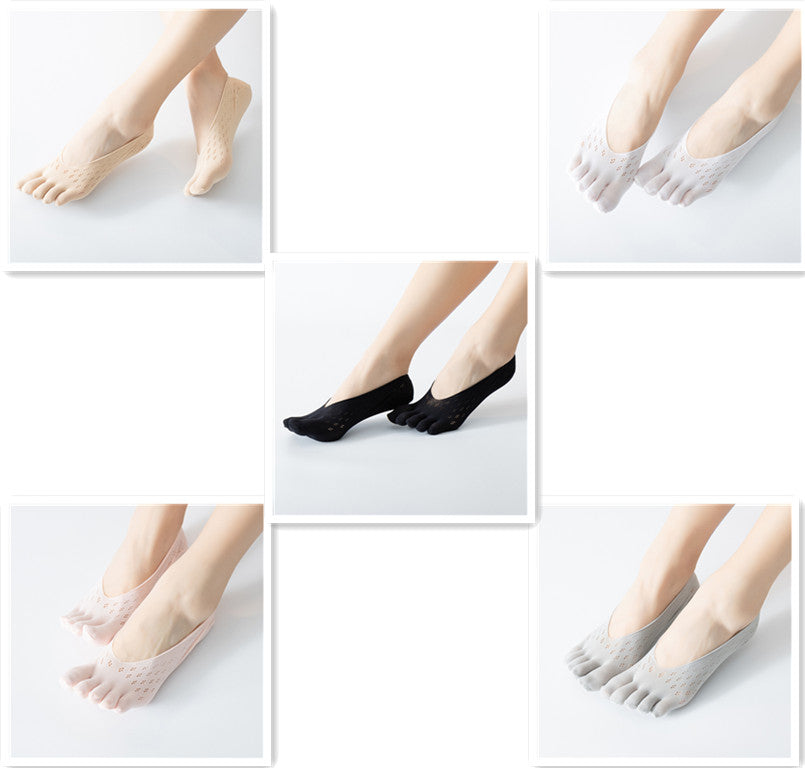 Women's Fashion Mesh Five Fingers Shallow Silicone Lace Socks