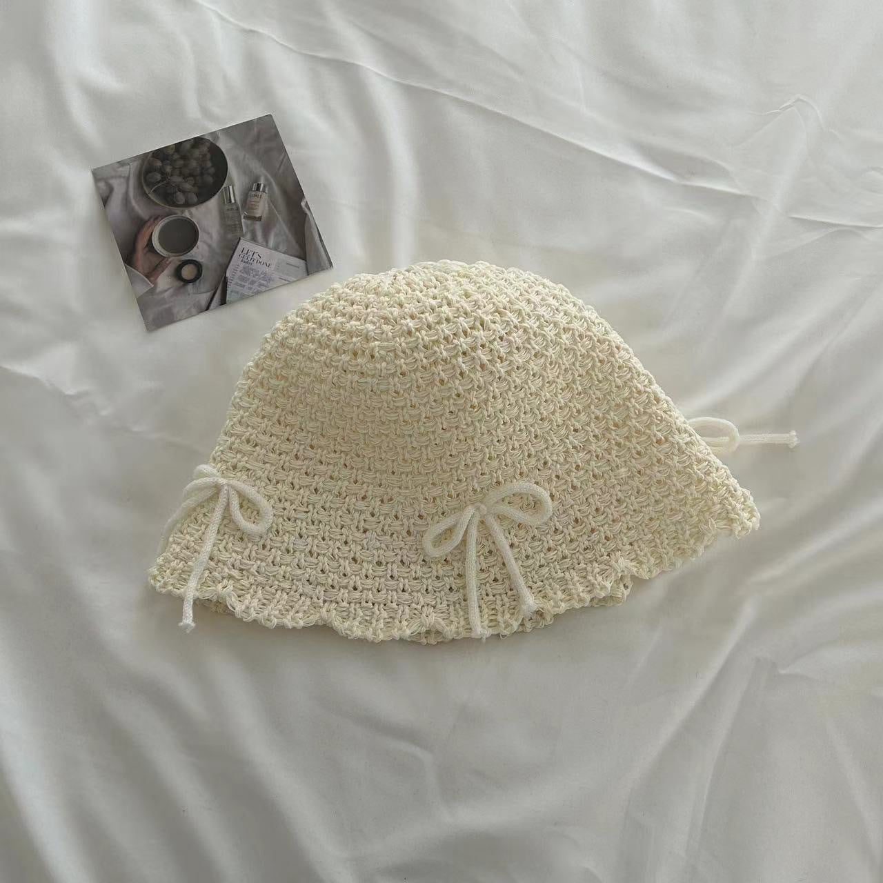 New Bow Woven Bucket Hat Cute Wild